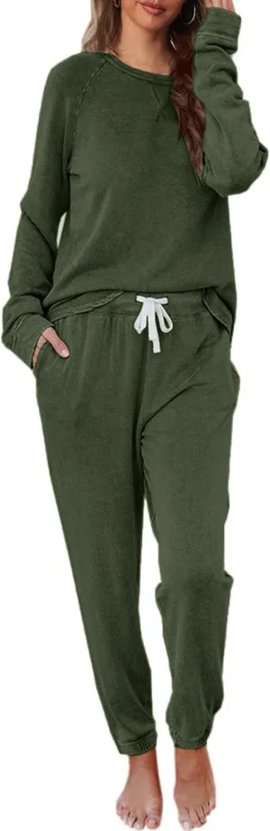 Cysincos Womens Sweatsuits 2 Piece Outfit Sweatpants Loungewear Jogger Pajama Set Long Sleeve Pullover Drawstring Pants