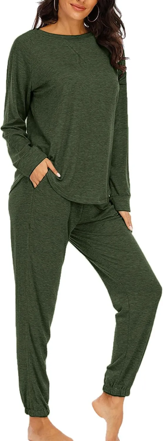 Cysincos Womens Sweatsuits 2 Piece Outfit Sweatpants Loungewear Jogger Pajama Set Long Sleeve Pullover Drawstring Pants