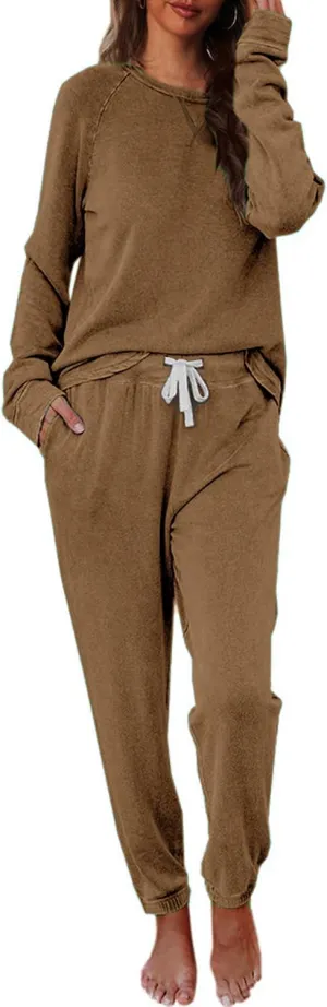Cysincos Womens Sweatsuits 2 Piece Outfit Sweatpants Loungewear Jogger Pajama Set Long Sleeve Pullover Drawstring Pants