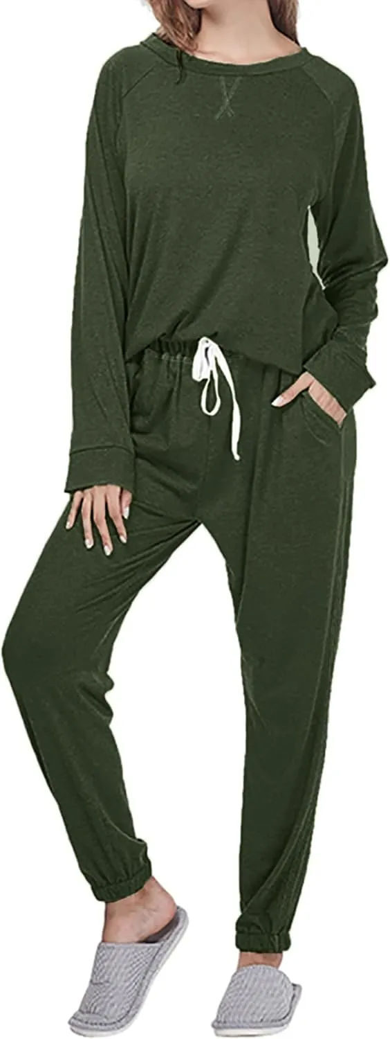 Cysincos Womens Sweatsuits 2 Piece Outfit Sweatpants Loungewear Jogger Pajama Set Long Sleeve Pullover Drawstring Pants