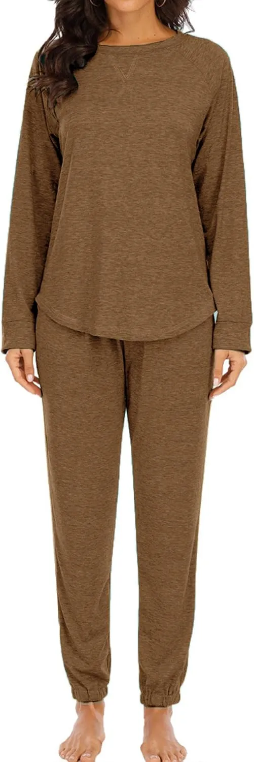 Cysincos Womens Sweatsuits 2 Piece Outfit Sweatpants Loungewear Jogger Pajama Set Long Sleeve Pullover Drawstring Pants
