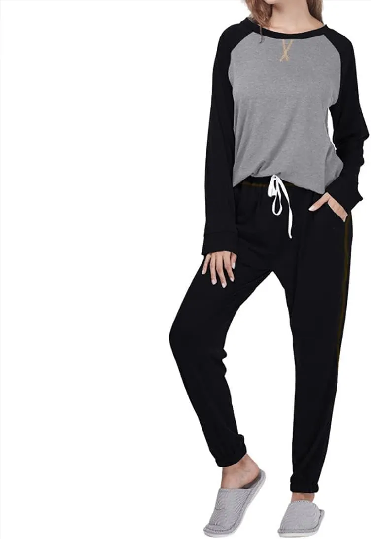 Cysincos Womens Sweatsuits 2 Piece Outfit Sweatpants Loungewear Jogger Pajama Set Long Sleeve Pullover Drawstring Pants