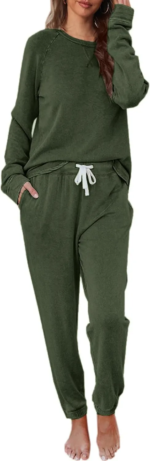 Cysincos Womens Sweatsuits 2 Piece Outfit Sweatpants Loungewear Jogger Pajama Set Long Sleeve Pullover Drawstring Pants