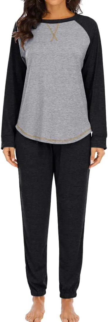 Cysincos Womens Sweatsuits 2 Piece Outfit Sweatpants Loungewear Jogger Pajama Set Long Sleeve Pullover Drawstring Pants