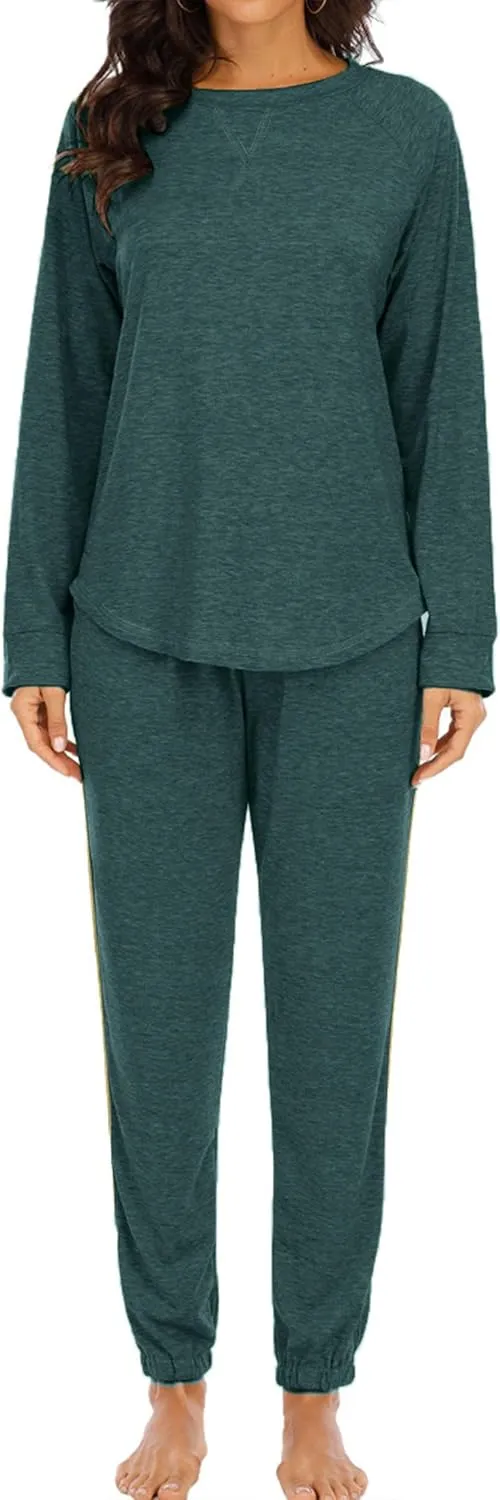 Cysincos Womens Sweatsuits 2 Piece Outfit Sweatpants Loungewear Jogger Pajama Set Long Sleeve Pullover Drawstring Pants
