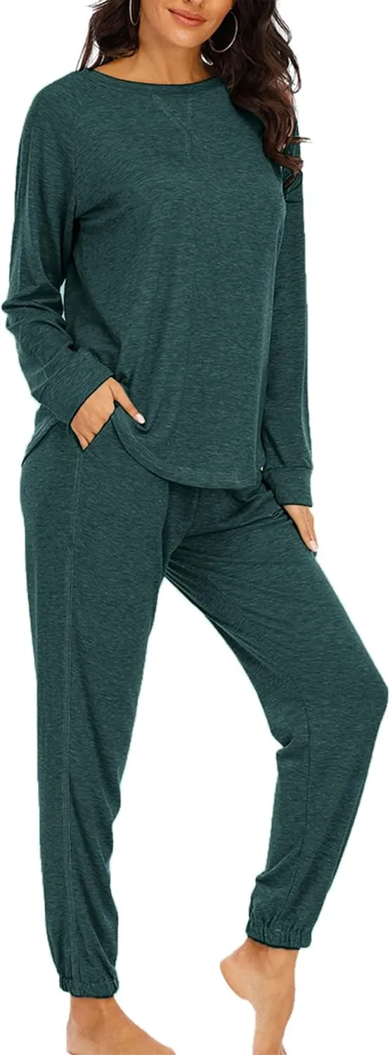 Cysincos Womens Sweatsuits 2 Piece Outfit Sweatpants Loungewear Jogger Pajama Set Long Sleeve Pullover Drawstring Pants