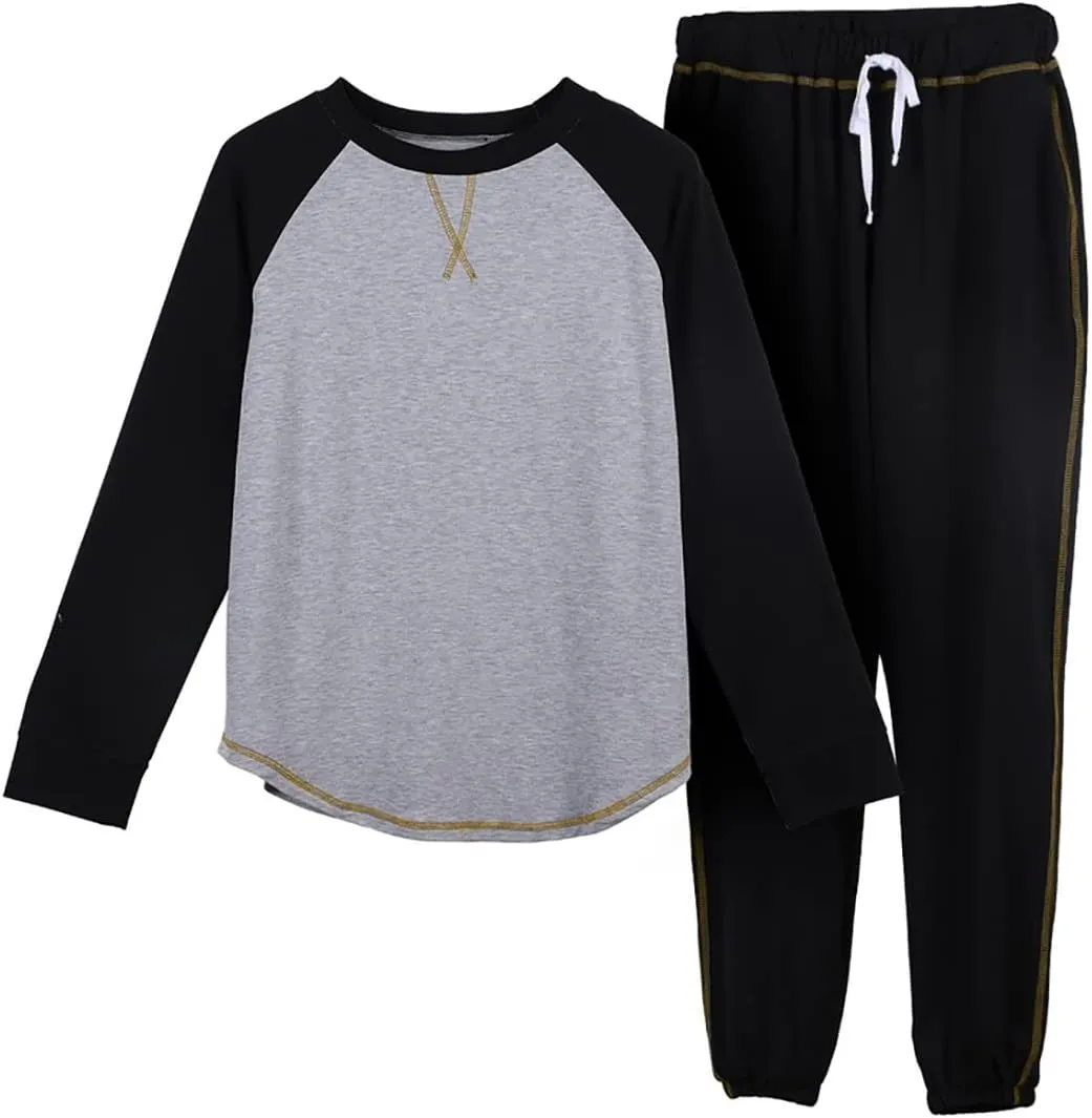 Cysincos Womens Sweatsuits 2 Piece Outfit Sweatpants Loungewear Jogger Pajama Set Long Sleeve Pullover Drawstring Pants