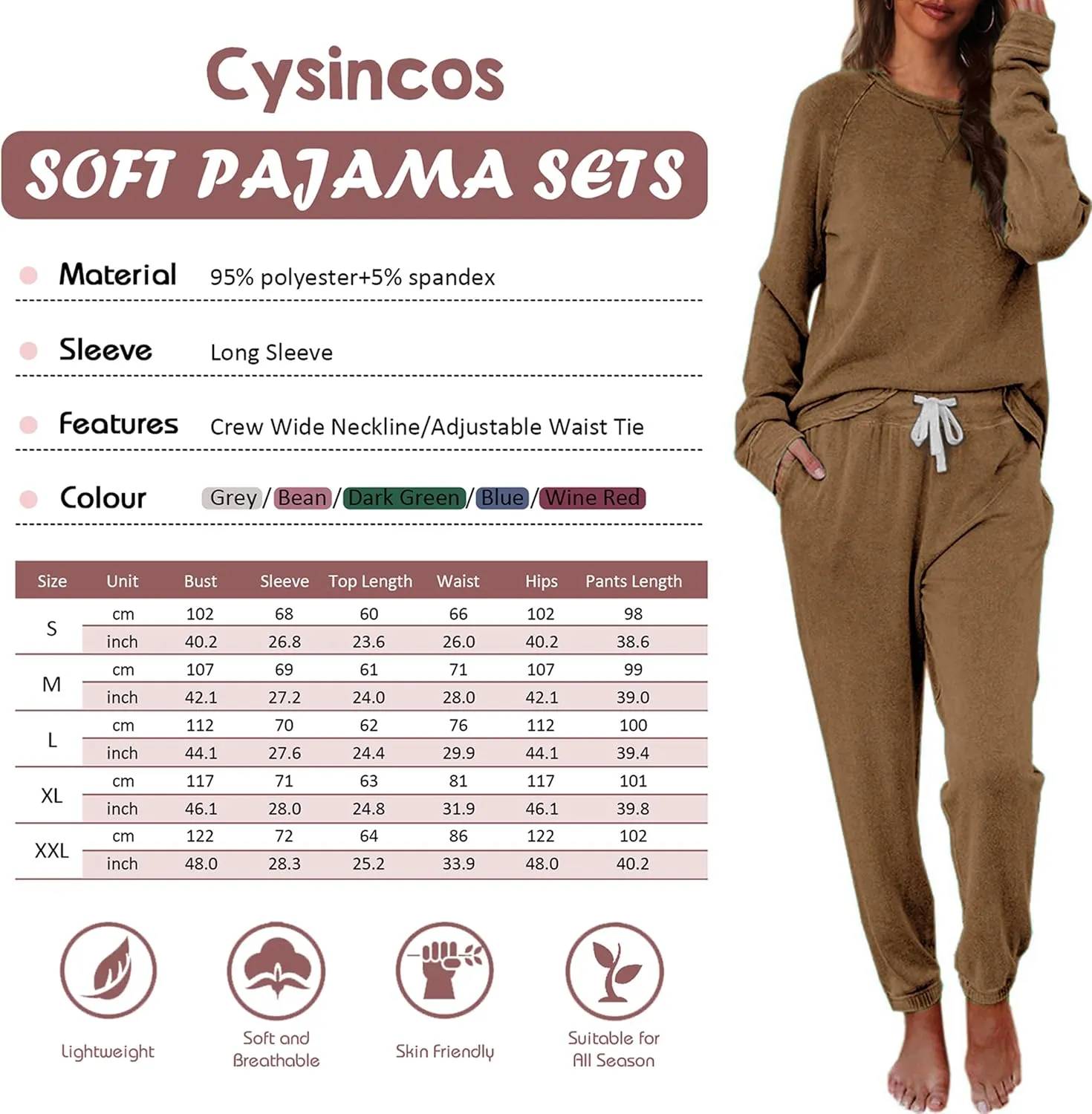 Cysincos Womens Sweatsuits 2 Piece Outfit Sweatpants Loungewear Jogger Pajama Set Long Sleeve Pullover Drawstring Pants
