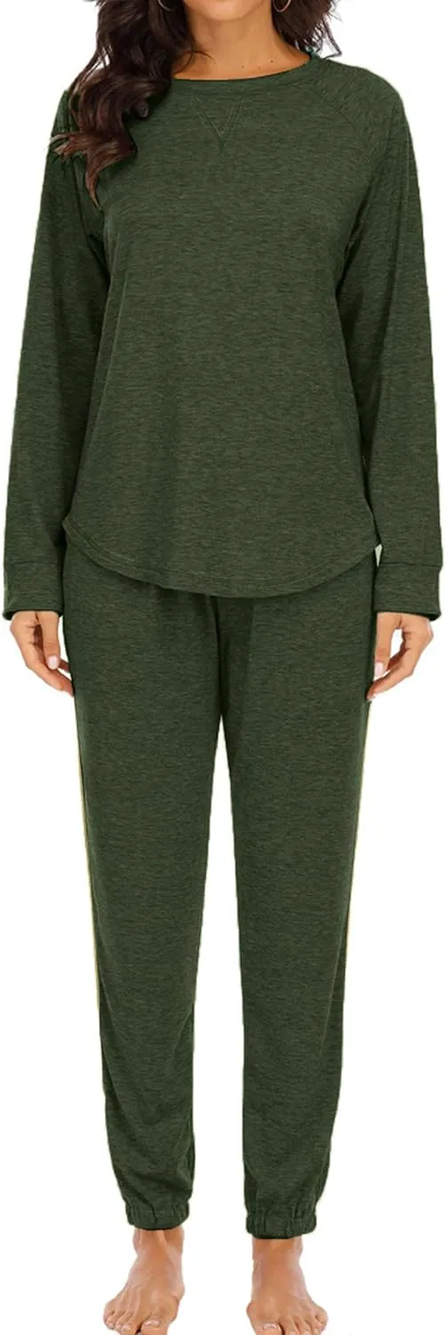 Cysincos Womens Sweatsuits 2 Piece Outfit Sweatpants Loungewear Jogger Pajama Set Long Sleeve Pullover Drawstring Pants