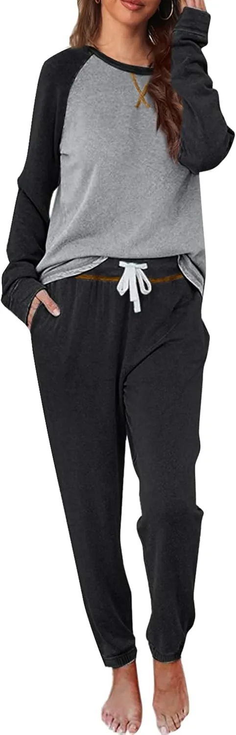 Cysincos Womens Sweatsuits 2 Piece Outfit Sweatpants Loungewear Jogger Pajama Set Long Sleeve Pullover Drawstring Pants