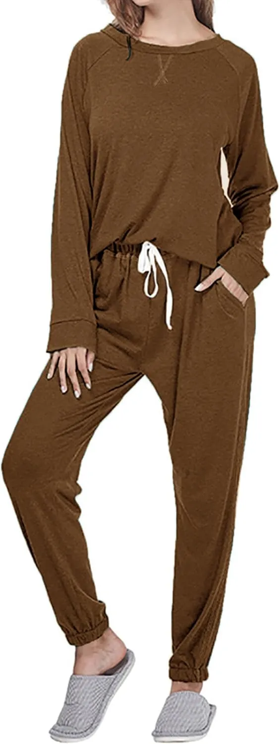 Cysincos Womens Sweatsuits 2 Piece Outfit Sweatpants Loungewear Jogger Pajama Set Long Sleeve Pullover Drawstring Pants