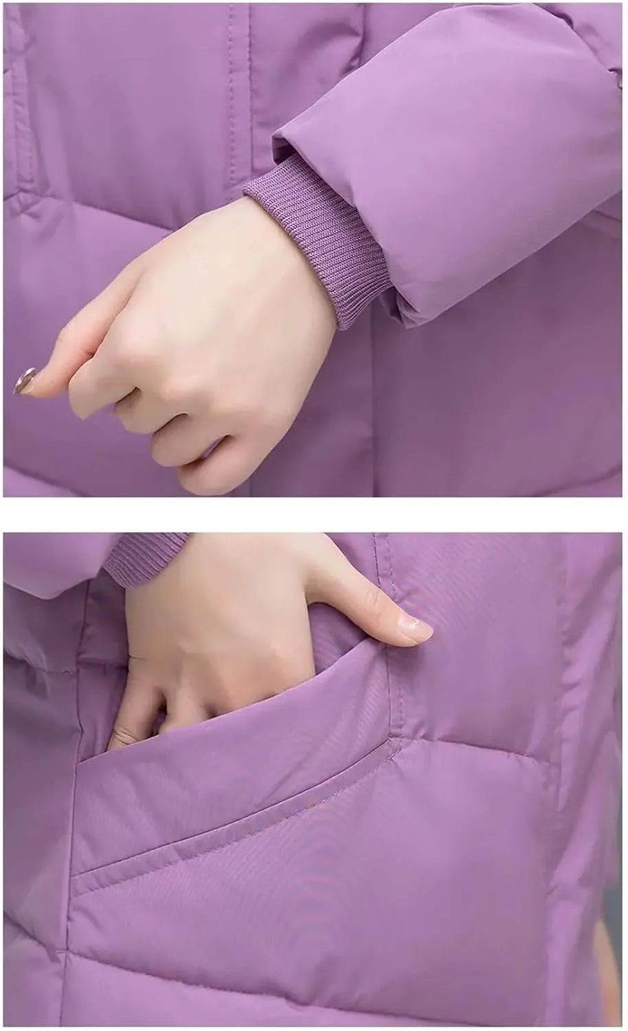 DBFBDTU Womens Mid-Length Coat Winter Jacket Female Hooded Cotton-Padded Parkas Coat Zipper Outwear