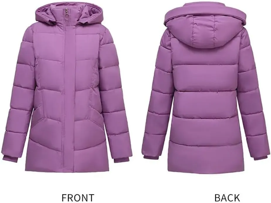 DBFBDTU Womens Mid-Length Coat Winter Jacket Female Hooded Cotton-Padded Parkas Coat Zipper Outwear
