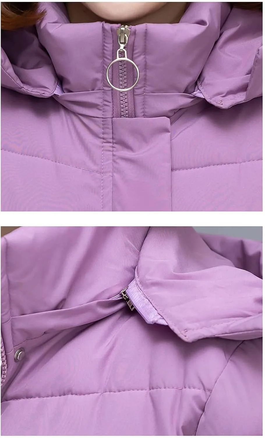 DBFBDTU Womens Mid-Length Coat Winter Jacket Female Hooded Cotton-Padded Parkas Coat Zipper Outwear