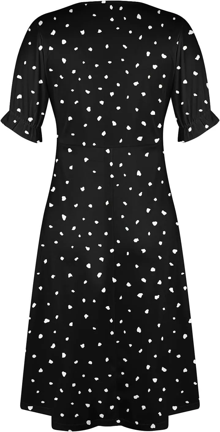 Dresses for Women Summer Boho Floral Print V Neck Maxi Wrap Dress Ruffle A-Line Flowy Maxi Wedding Guest Dresses