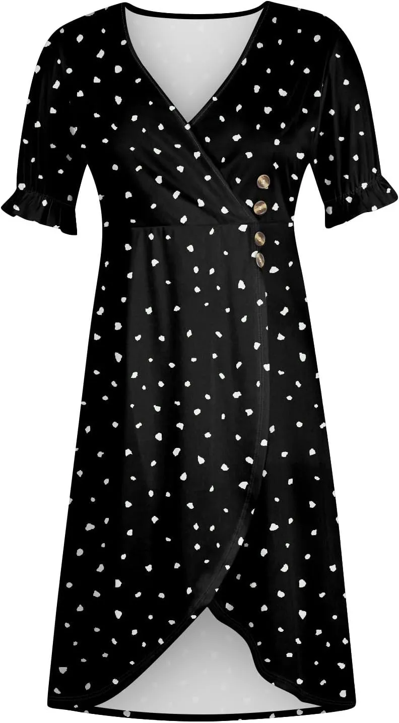 Dresses for Women Summer Boho Floral Print V Neck Maxi Wrap Dress Ruffle A-Line Flowy Maxi Wedding Guest Dresses