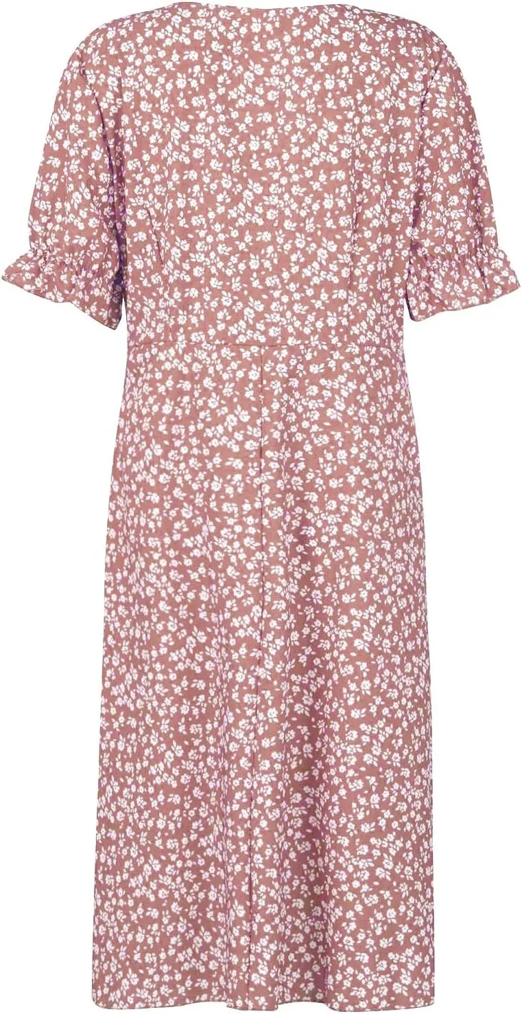 Dresses for Women Summer Boho Floral Print V Neck Maxi Wrap Dress Ruffle A-Line Flowy Maxi Wedding Guest Dresses