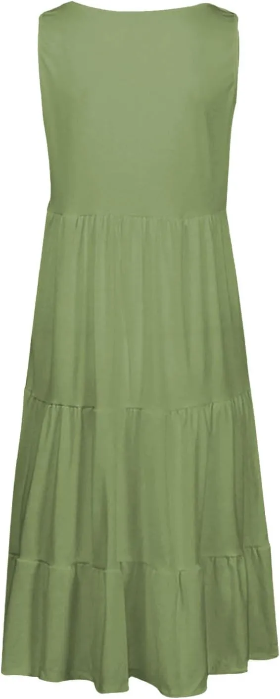 Eduavar Mini Dresses for Women, Vacation Dresses for Women 2024 Casual Loose Solid Color Sleeveless Round Neck Mini Sundress
