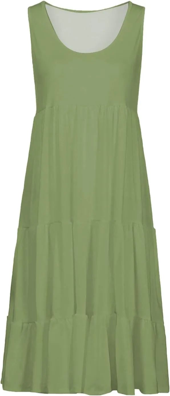 Eduavar Mini Dresses for Women, Vacation Dresses for Women 2024 Casual Loose Solid Color Sleeveless Round Neck Mini Sundress
