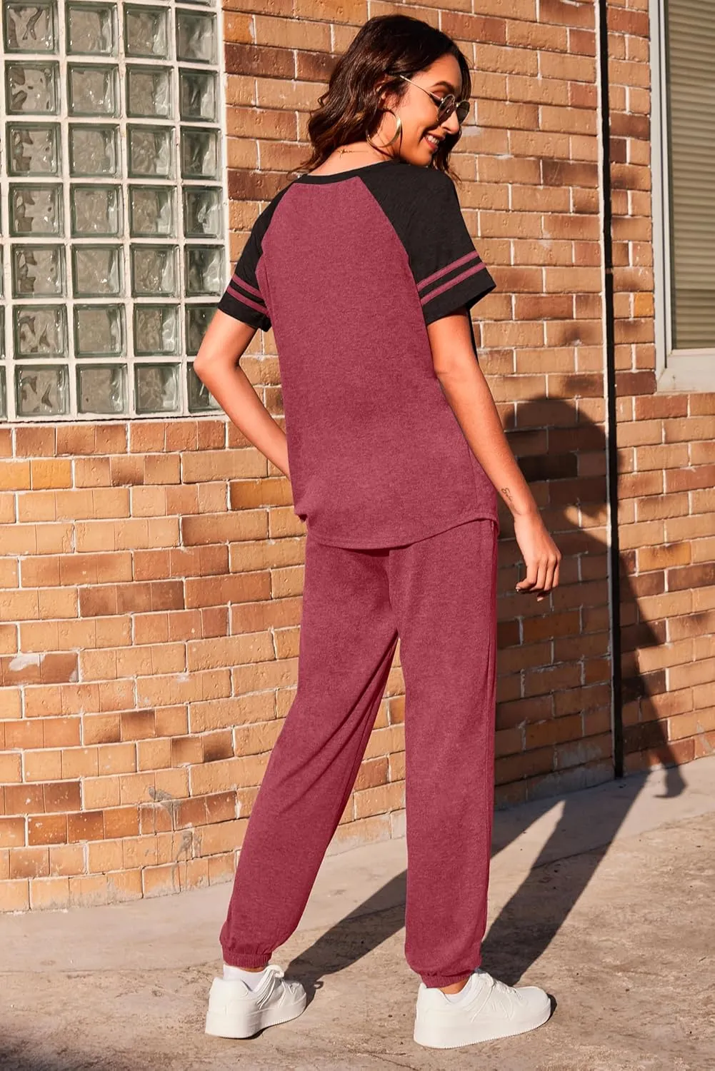 Ekouaer Lounge Sets for Women Two Piece Pajama Set Short Sleeve Crewneck Jogger Outfits and Sweatpants Tracksuit with Pockets