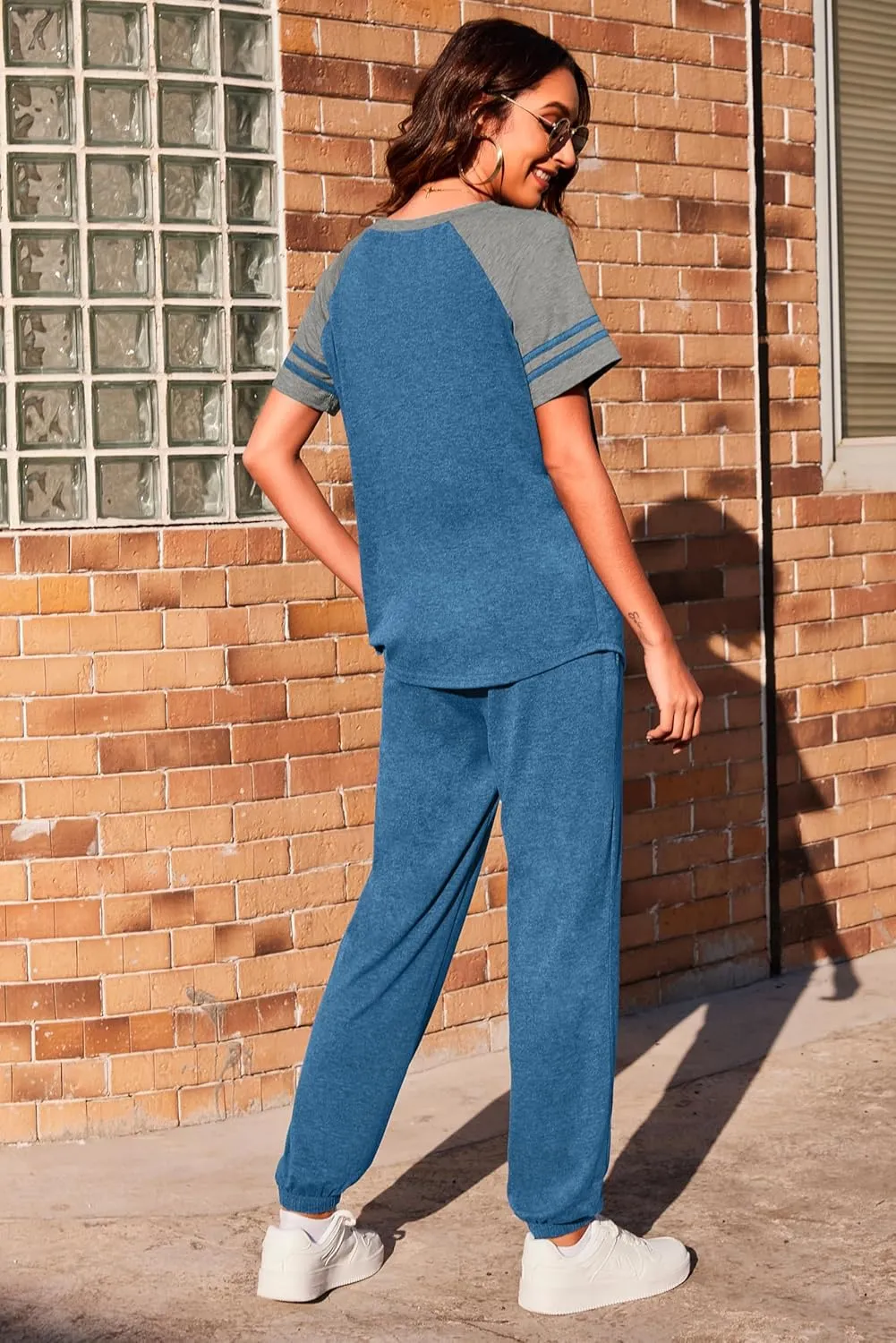 Ekouaer Lounge Sets for Women Two Piece Pajama Set Short Sleeve Crewneck Jogger Outfits and Sweatpants Tracksuit with Pockets