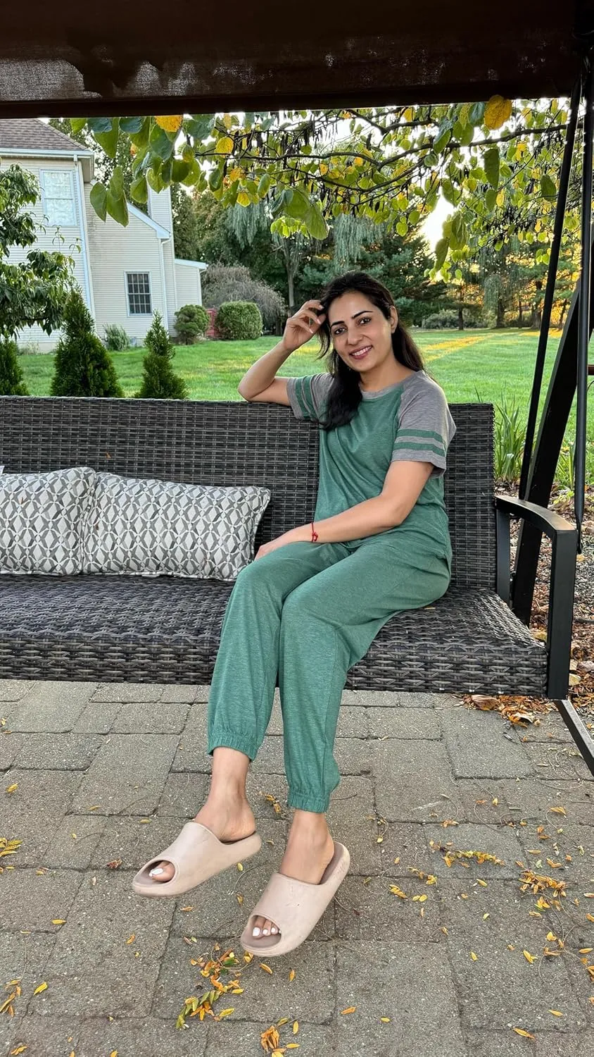 Ekouaer Lounge Sets for Women Two Piece Pajama Set Short Sleeve Crewneck Jogger Outfits and Sweatpants Tracksuit with Pockets