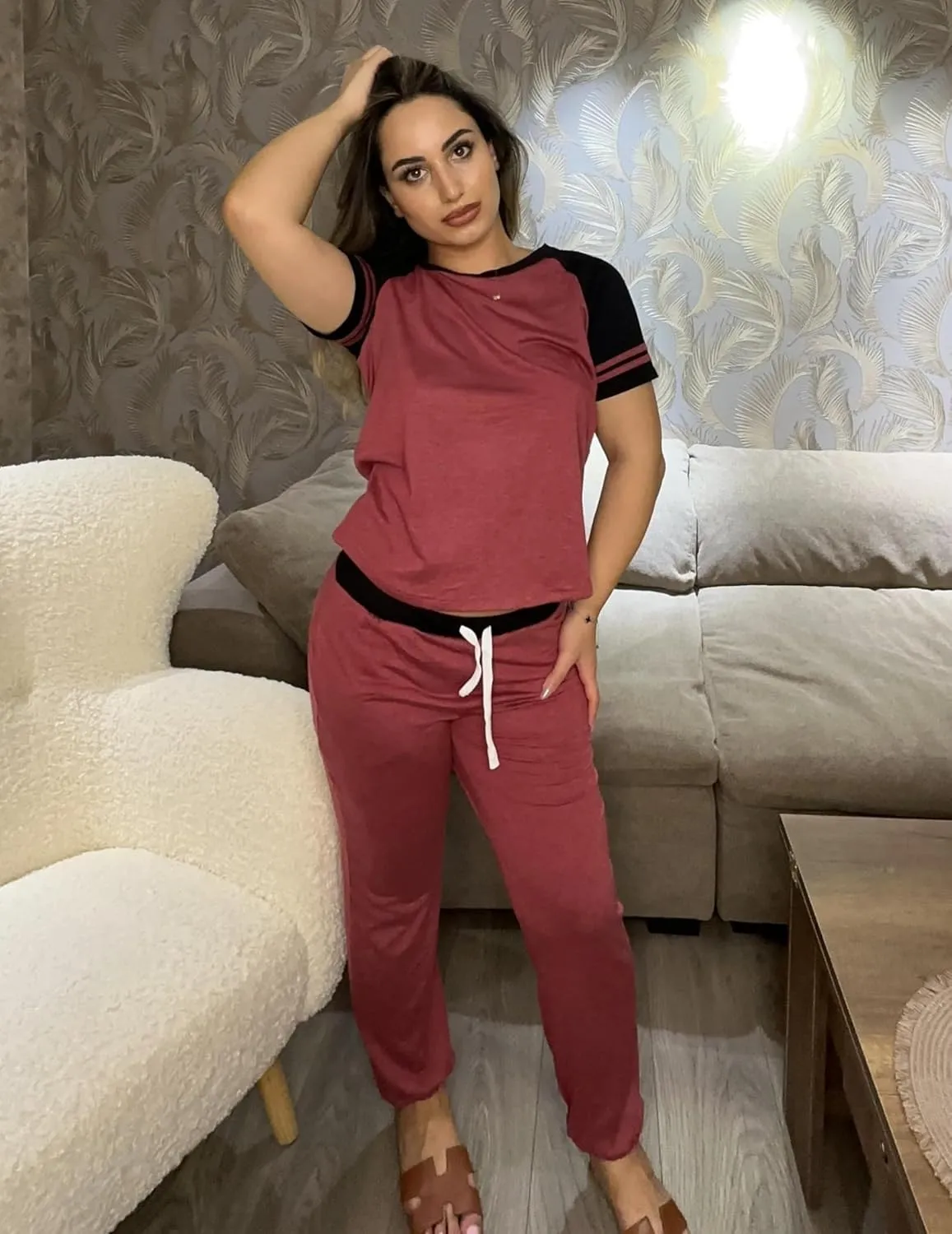 Ekouaer Lounge Sets for Women Two Piece Pajama Set Short Sleeve Crewneck Jogger Outfits and Sweatpants Tracksuit with Pockets