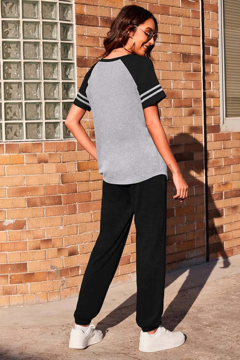 Ekouaer Lounge Sets for Women Two Piece Pajama Set Short Sleeve Crewneck Jogger Outfits and Sweatpants Tracksuit with Pockets