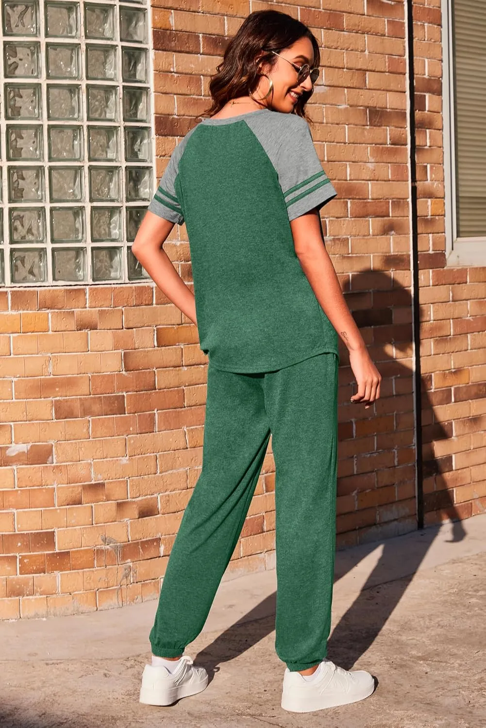 Ekouaer Lounge Sets for Women Two Piece Pajama Set Short Sleeve Crewneck Jogger Outfits and Sweatpants Tracksuit with Pockets