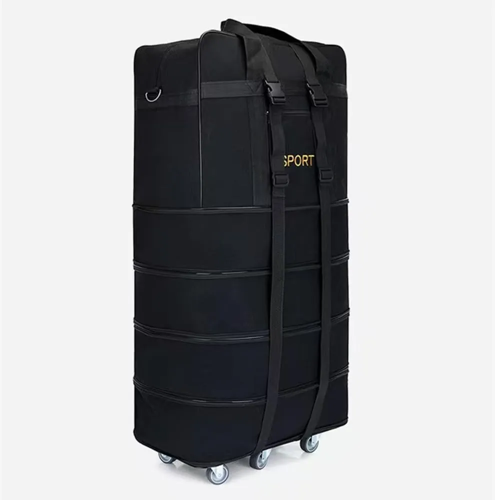 Expandable Extra Large Travel Canvas Duffel Bag with Wheels Lightweight Traveling Foldable Suitcase (Black Canvas, XL - 6 wheels)