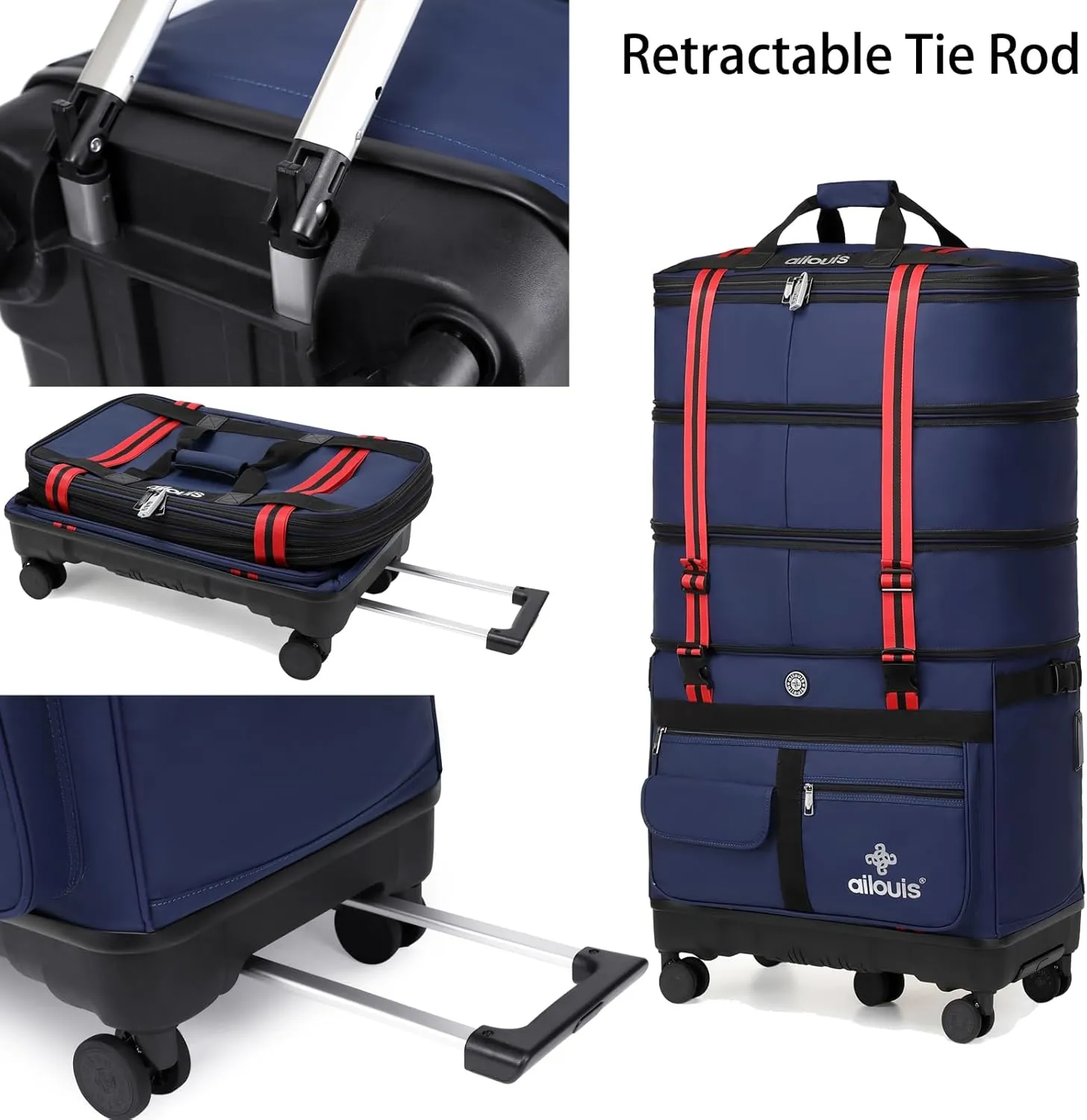 Expandable Foldable Luggage Bag with Telescoping Handle Collapsible Suitcase with Removable Universal Wheels Rolling Travel Bag for Men Women Duffel Bag