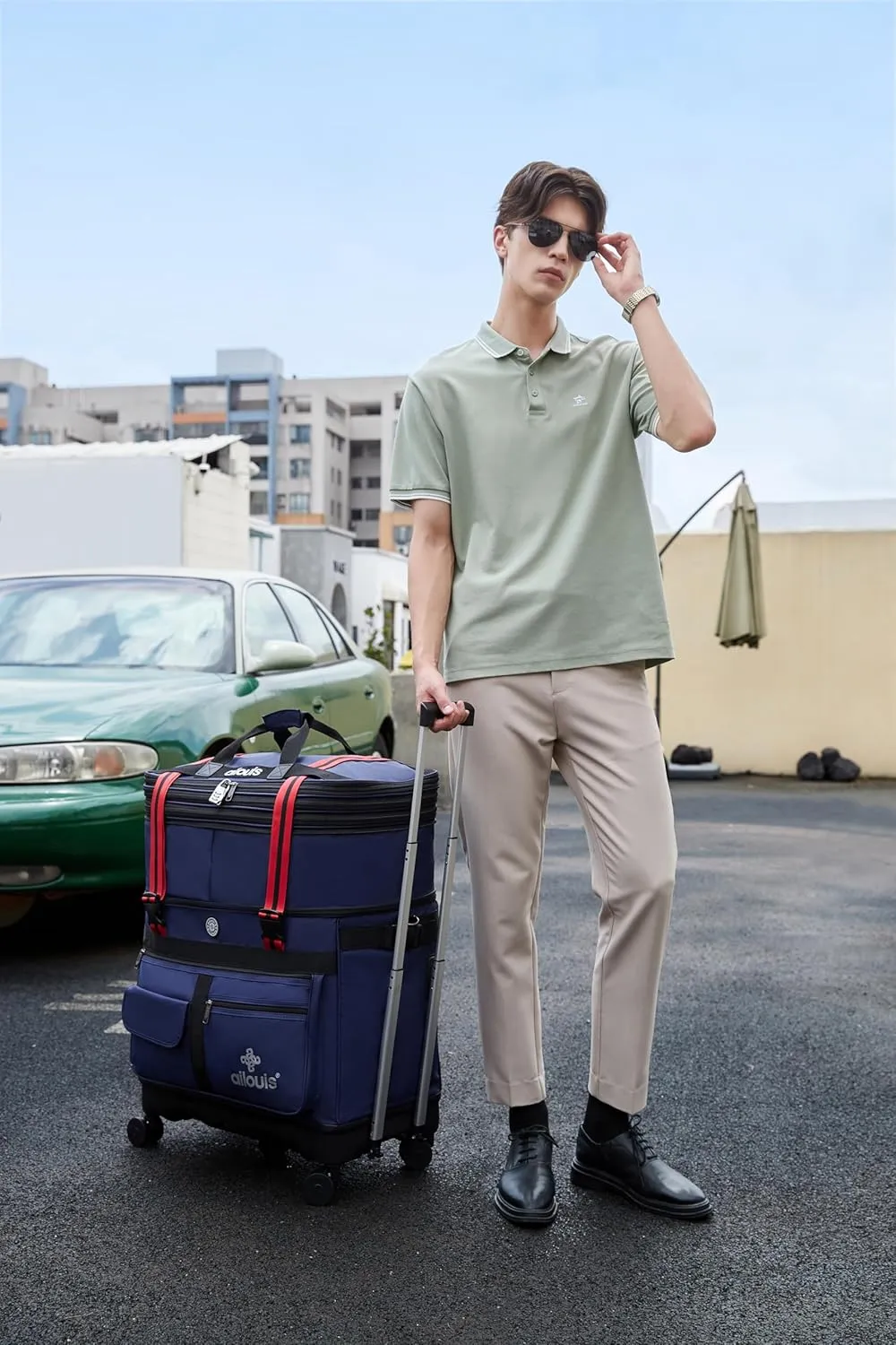 Expandable Foldable Luggage Bag with Telescoping Handle Collapsible Suitcase with Removable Universal Wheels Rolling Travel Bag for Men Women Duffel Bag
