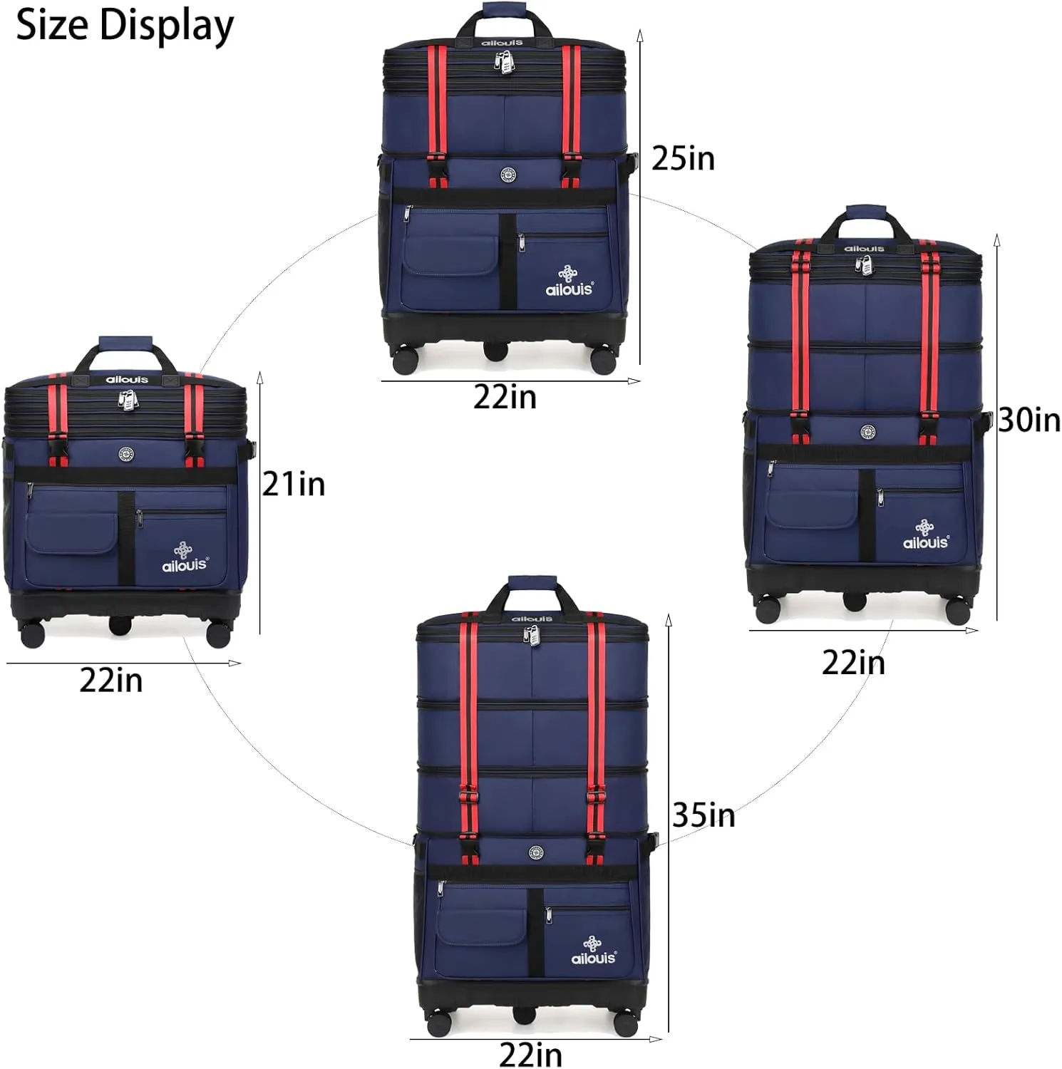 Expandable Foldable Luggage Bag with Telescoping Handle Collapsible Suitcase with Removable Universal Wheels Rolling Travel Bag for Men Women Duffel Bag