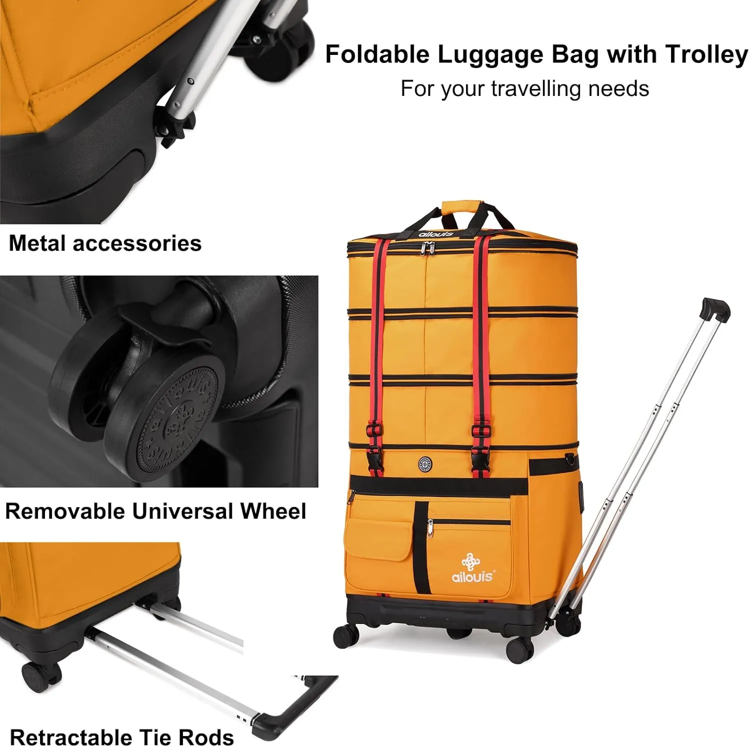 Expandable Foldable Luggage Bag with Telescoping Handle Collapsible Suitcase with Removable Universal Wheels Rolling Travel Bag for Men Women Duffel Bag