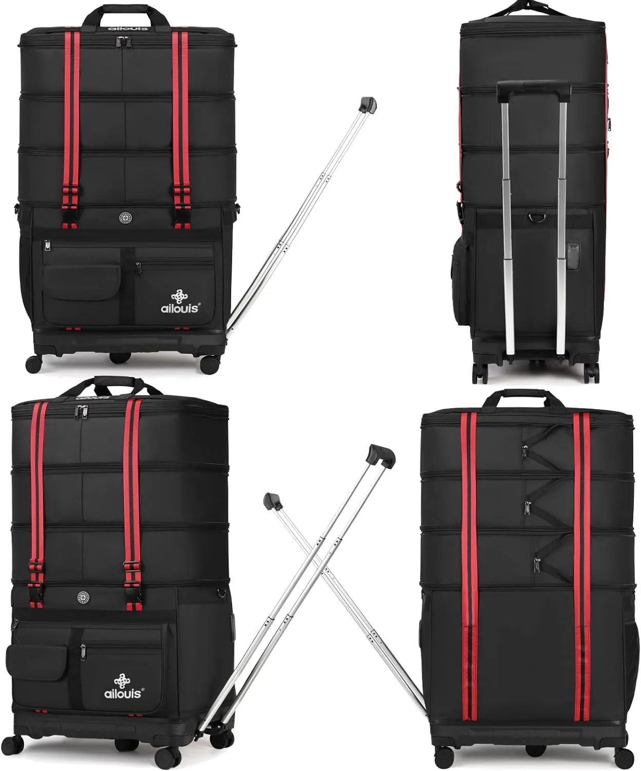 Expandable Foldable Luggage Bag with Telescoping Handle Collapsible Suitcase with Removable Universal Wheels Rolling Travel Bag for Men Women Duffel Bag