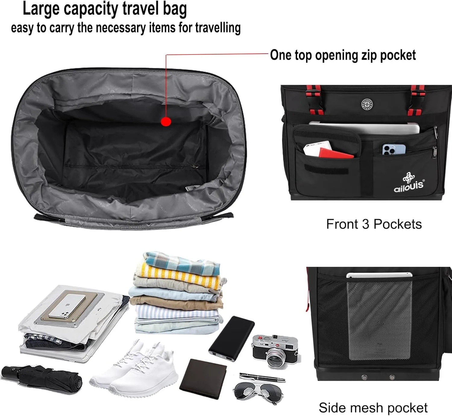 Expandable Foldable Luggage Bag with Telescoping Handle Collapsible Suitcase with Removable Universal Wheels Rolling Travel Bag for Men Women Duffel Bag