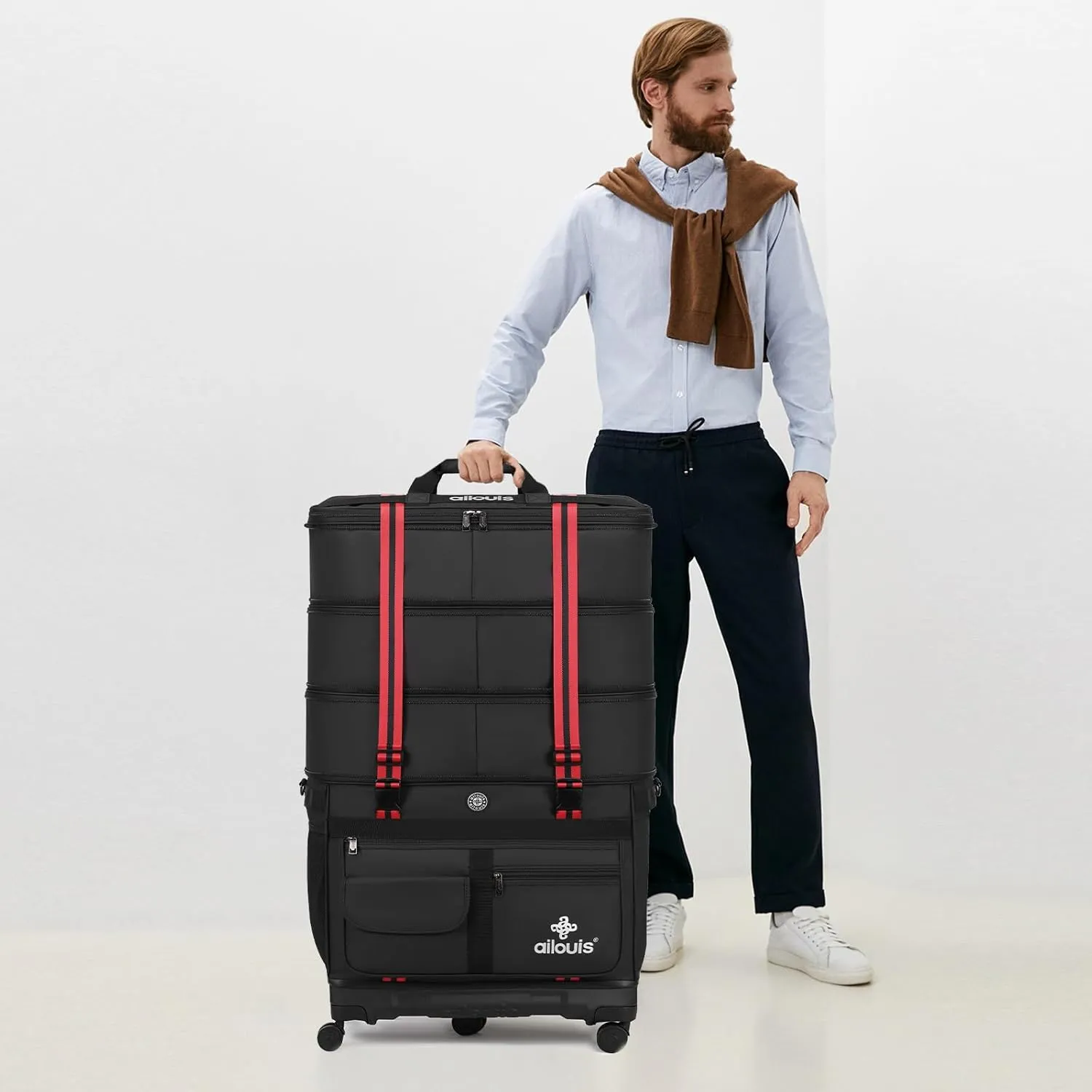Expandable Foldable Luggage Bag with Telescoping Handle Collapsible Suitcase with Removable Universal Wheels Rolling Travel Bag for Men Women Duffel Bag