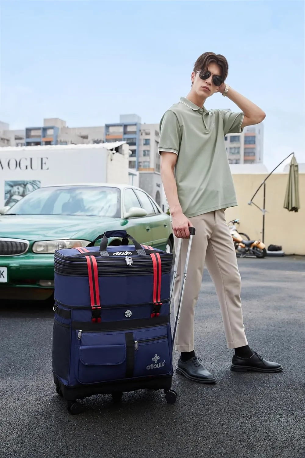 Expandable Foldable Luggage Bag with Telescoping Handle Collapsible Suitcase with Removable Universal Wheels Rolling Travel Bag for Men Women Duffel Bag