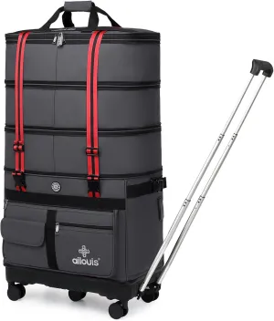 Expandable Foldable Luggage Bag with Telescoping Handle Collapsible Suitcase with Removable Universal Wheels Rolling Travel Bag for Men Women