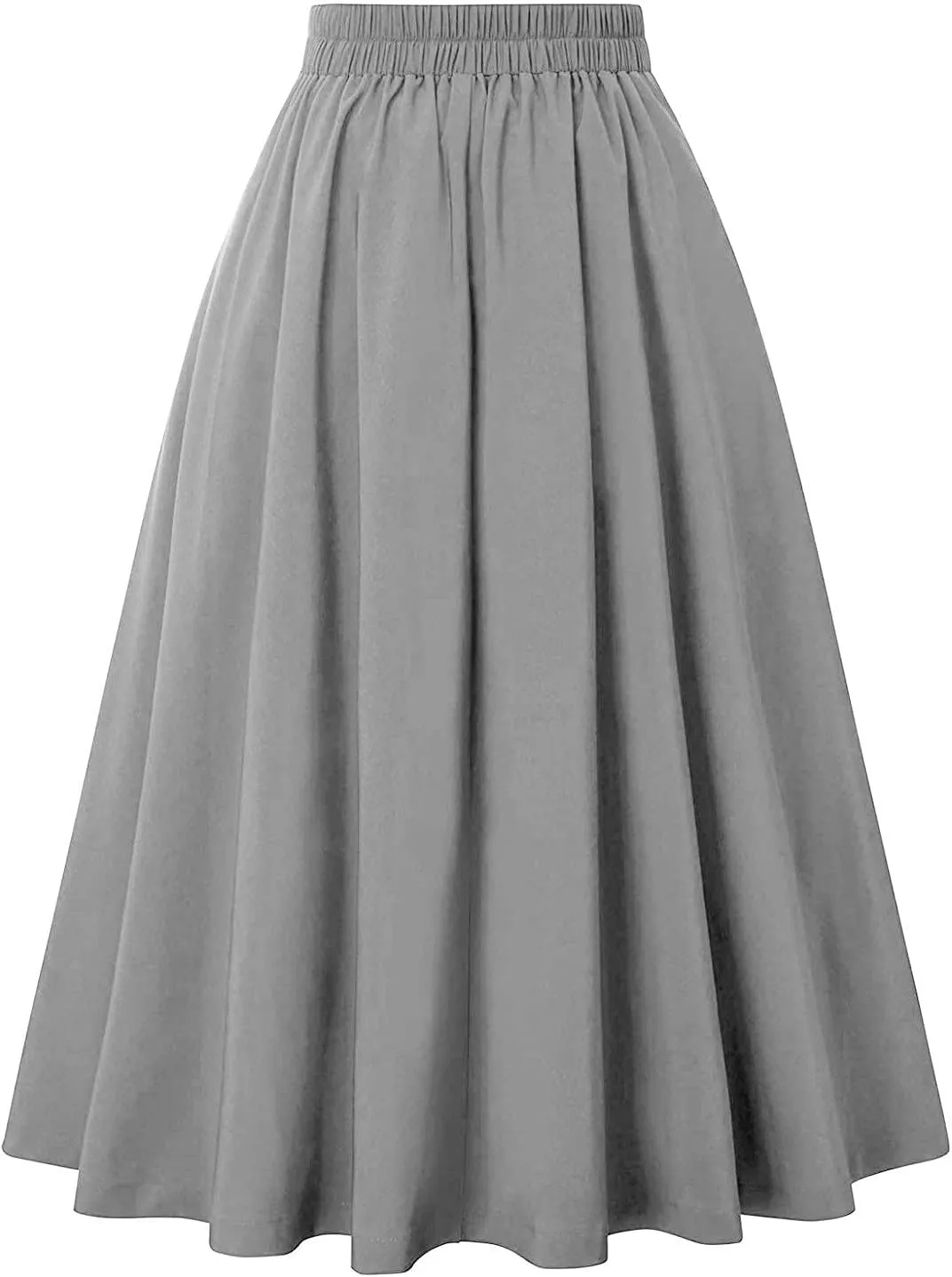 Fall Skirts for Women 2024 Pleated Wool Skirts Casual Button Elastic Waist A-Line Tartan Midi Skirts