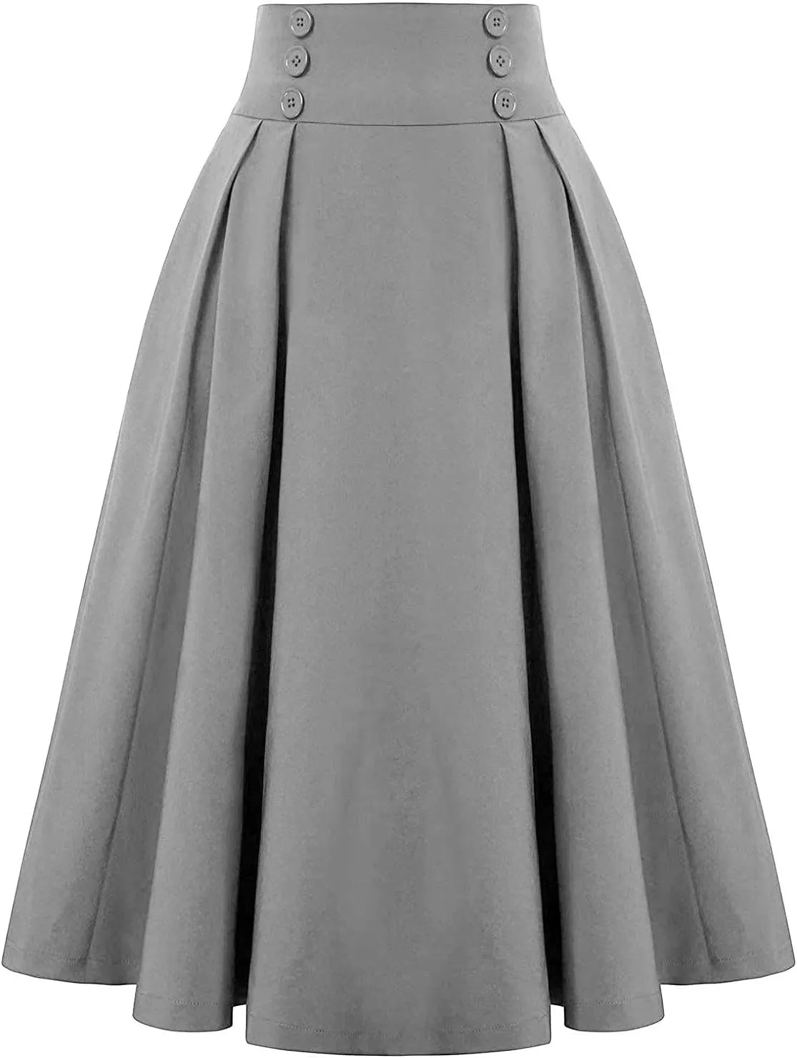 Fall Skirts for Women 2024 Pleated Wool Skirts Casual Button Elastic Waist A-Line Tartan Midi Skirts