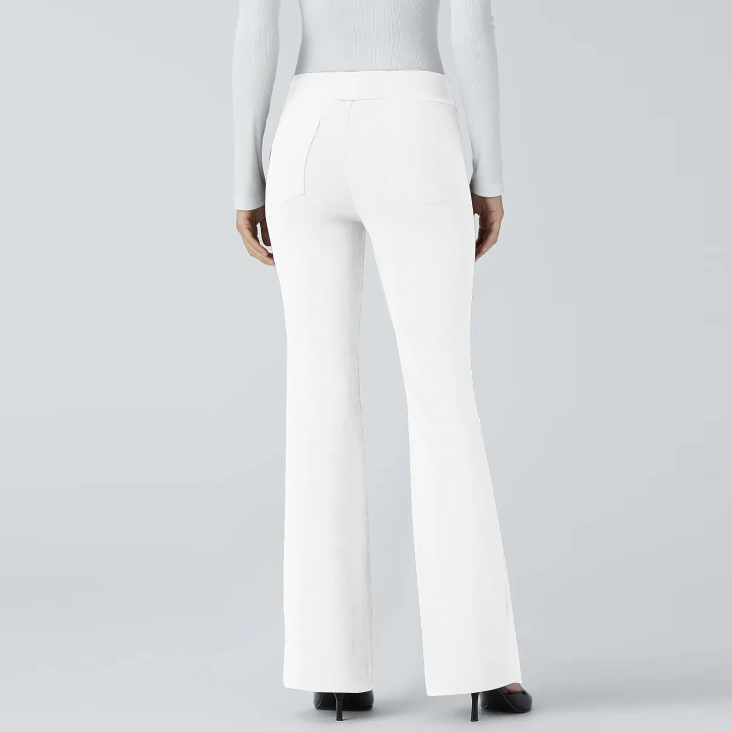fanmpghleoo Pull On Dress Pants for Women Tummy Control Mini Flare Leggings with Pockets Stretchy Work Business Casual Slacks