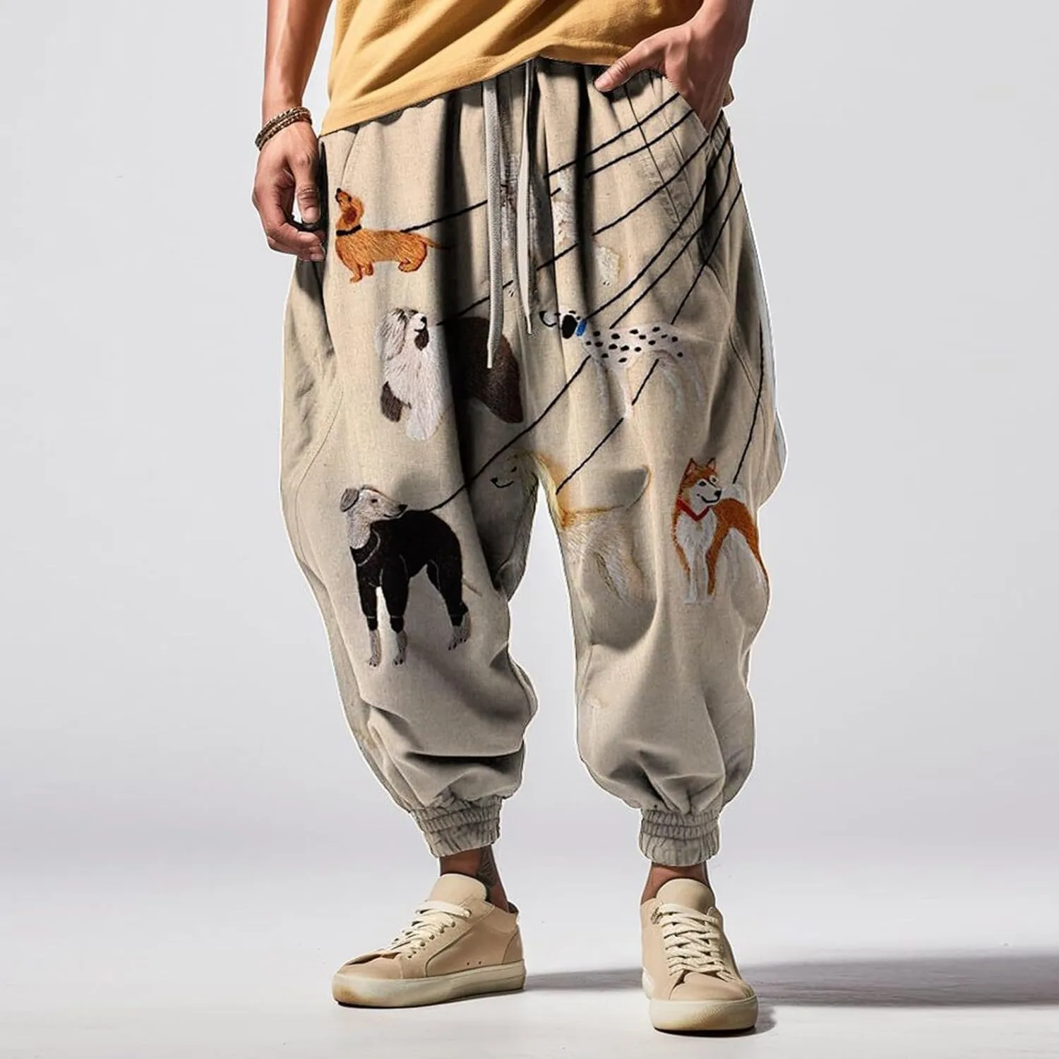 Fashion Solid Color Oversized Tapered Pants Casual Sweatpants Mens Cotton Harem Pants Cloak Kung Fu