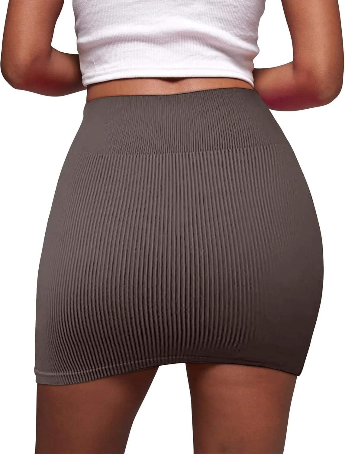FEOYA Mini Skirt Tight Stretchy Ribbed High Waisted Bodycon Skirt Sexy Y2K Rave Fitted Short Pencil Skirt 2 Packs