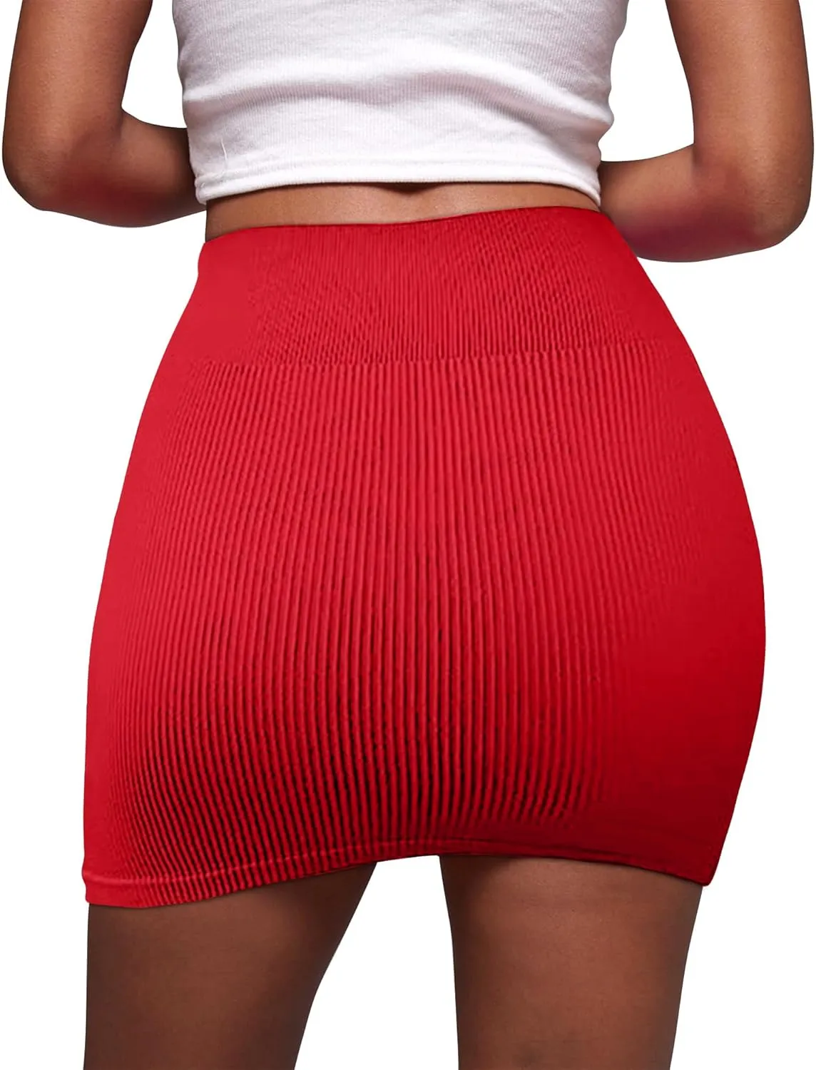 FEOYA Mini Skirt Tight Stretchy Ribbed High Waisted Bodycon Skirt Sexy Y2K Rave Fitted Short Pencil Skirt 2 Packs