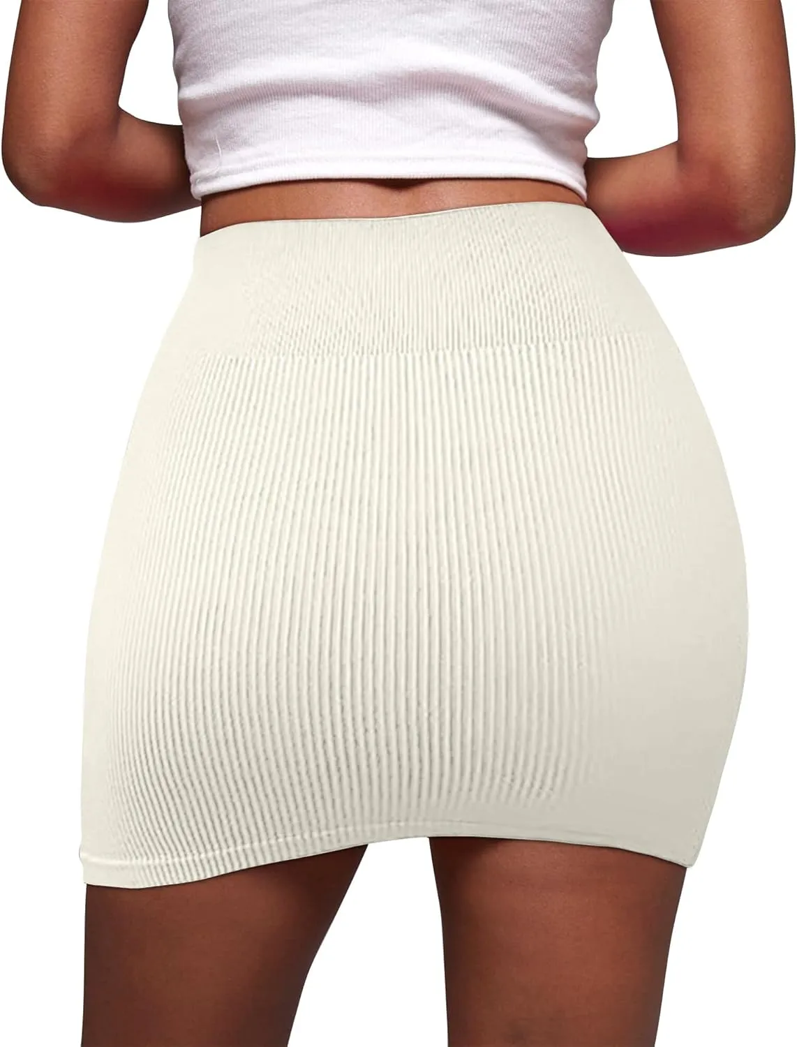FEOYA Mini Skirt Tight Stretchy Ribbed High Waisted Bodycon Skirt Sexy Y2K Rave Fitted Short Pencil Skirt 2 Packs