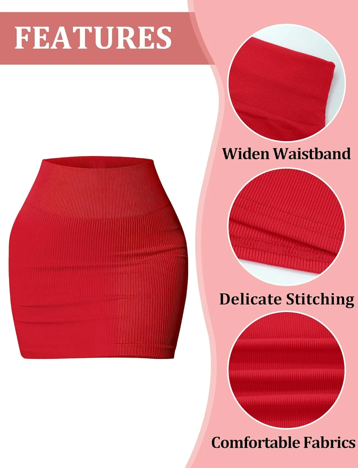 FEOYA Mini Skirt Tight Stretchy Ribbed High Waisted Bodycon Skirt Sexy Y2K Rave Fitted Short Pencil Skirt 2 Packs