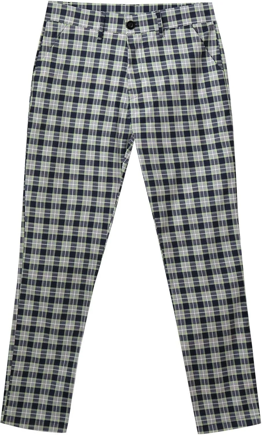 Finelylove Mens Dress Pants Slim Fit Flat Front Casual Plaid Pants Stretch Tapered Business Work Pants Chino Trousers