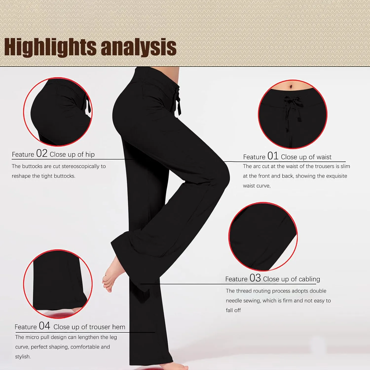 Flare Yoga Pants for Women Casual High Waist Drawstring Workout Bootcut Leggings Tummy Control Trousers for Running