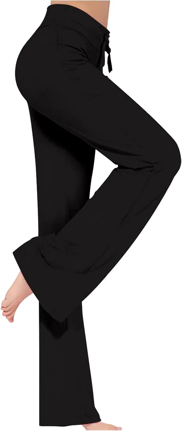Flare Yoga Pants for Women Casual High Waist Drawstring Workout Bootcut Leggings Tummy Control Trousers for Running